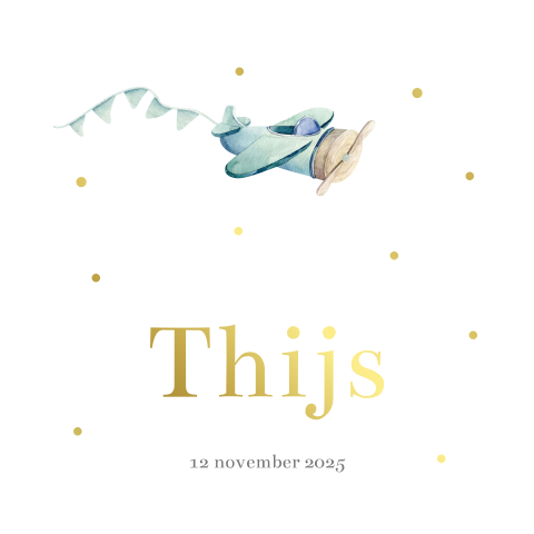 Geboortekaartje met watercolor tekening en goudfolie