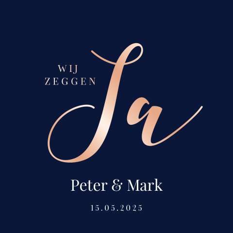 Trendy donkerblauwe trouwkaart met folie