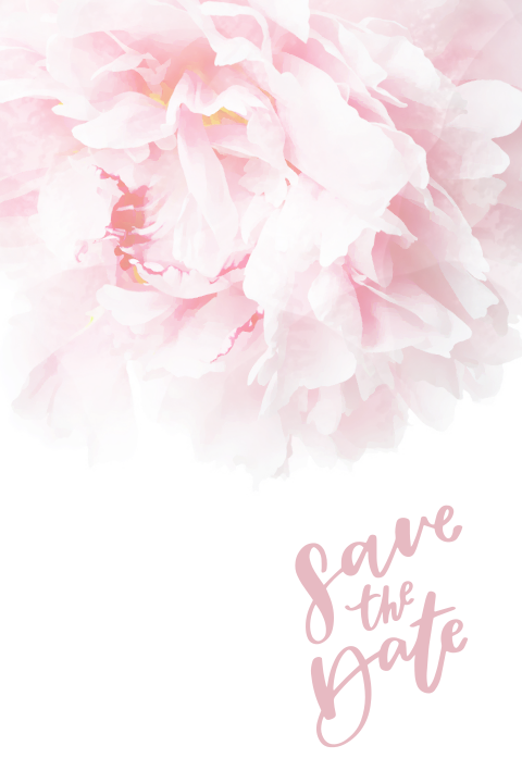 Mooie save the date kaart met grote pioenroos