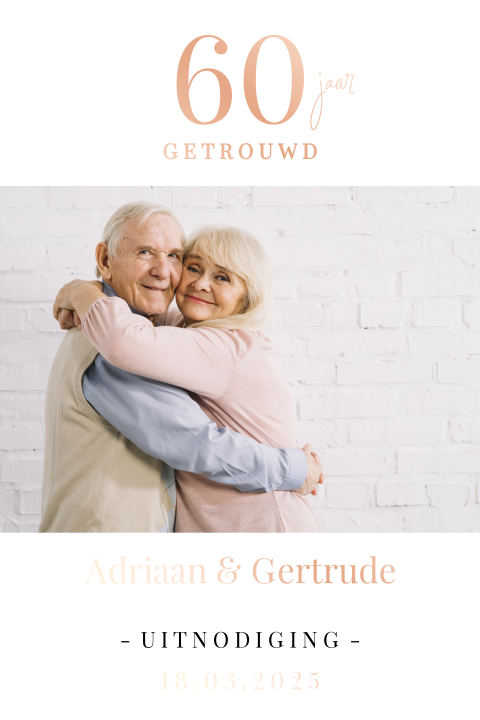 Jubileumkaart uitnodiging 60 jaar getrouwd met foto en folie