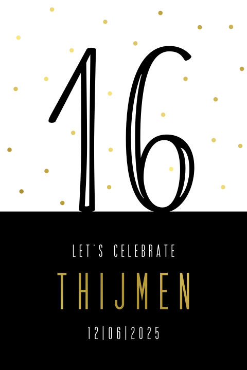 Uitnodiging 16 jaar met goudfolie confetti