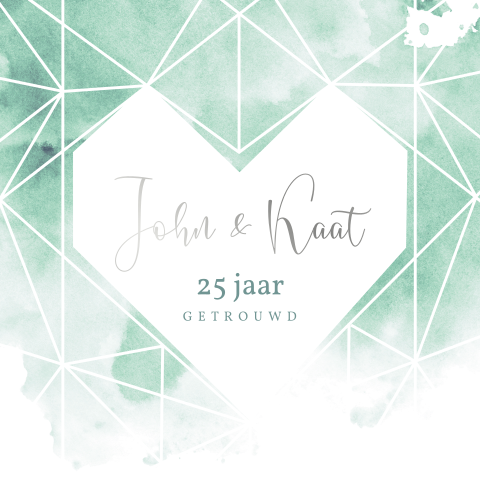 Jubileumkaart met groene watercolor en zilverfolie voor 25 jaar