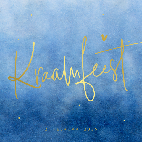 Uitnodiging kraamfeest blauw watercolor met goudfolie