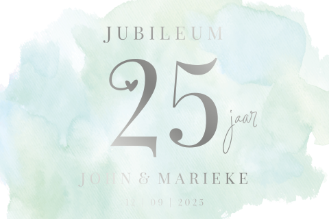 Jubileumkaart uitnodiging mint watercolor 25 jaar getrouwd zilverfolie