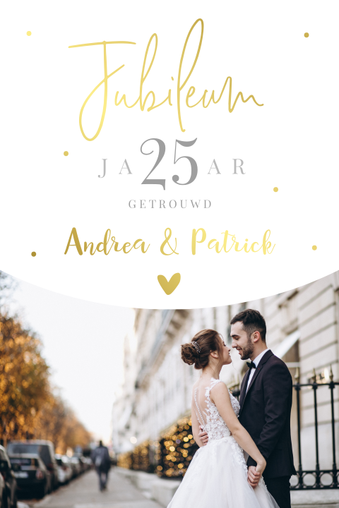 Jubileumkaart 25 jaar getrouwd met foto en goudfolie