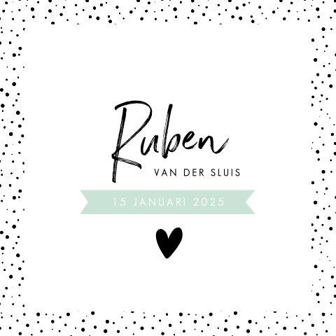 Hip geboortekaartje jongen met stipjes rand