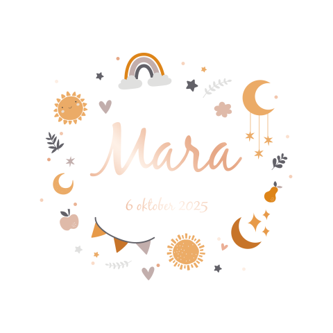 Lief geboortekaartje met boho elemetjes en folie