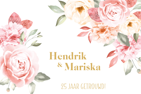 Jubileumkaart uitnodiging watercolor bloemen 25 jaar getrouwd