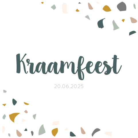 Uitnodiging kraamfeest voor een jongen met terrazzo steentjes print