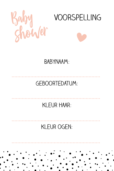 Voorspelling kaartje babyshower met roze hartje