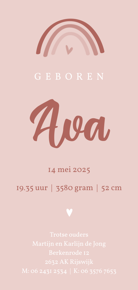 Geboortekaartje regenboog meisje