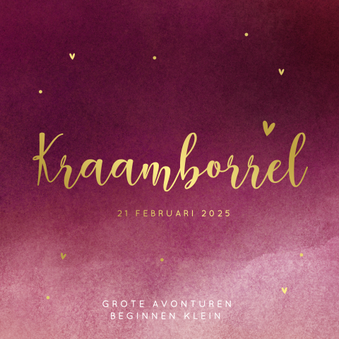Uitnodiging kraamborrel meisje bordeaux rood met goudfolie