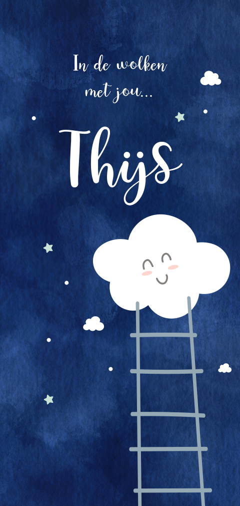 Enkel staand geboortekaartje met schattig wolkje voor een jongen.