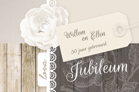 Jubileumkaart met label en hout voor 50 jaar