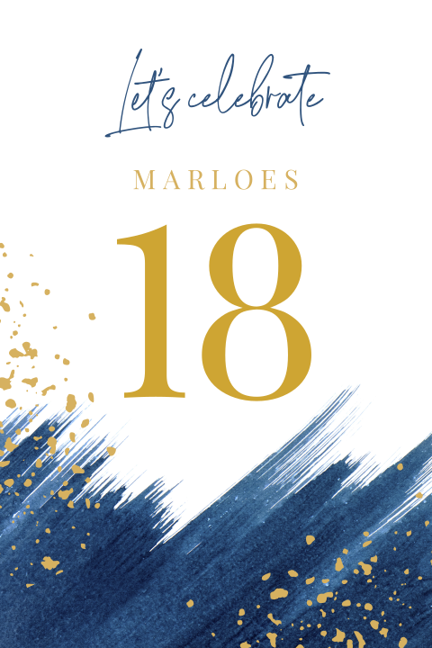 Uitnodiging verjaardag met blauwe watercolor strepen