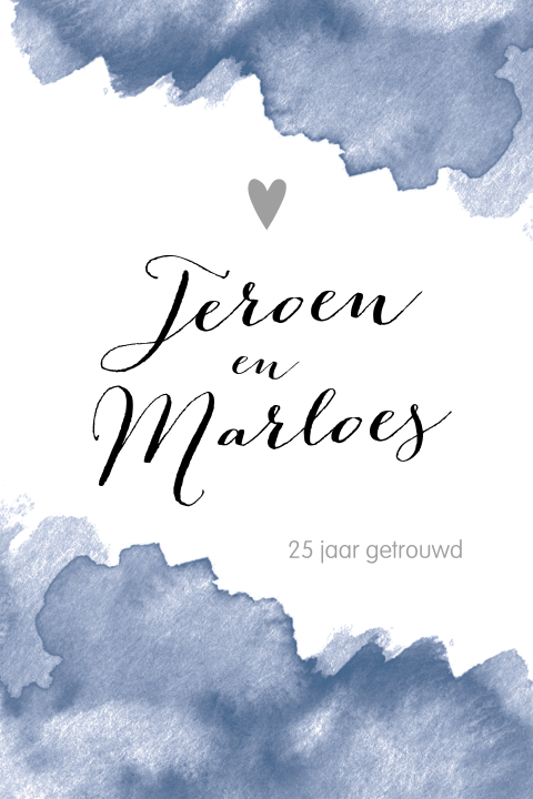 Jubileumkaart met blauw watercolor voor 25 jaar