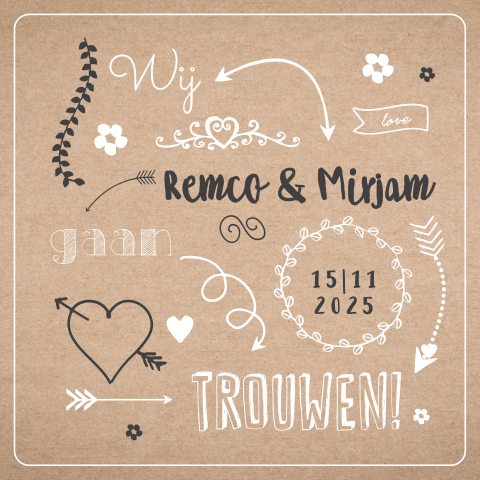 Trendy trouwkaart met kraft