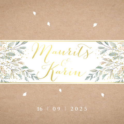 Trendy trouwkaart met kraft, watercolor en goudfolie