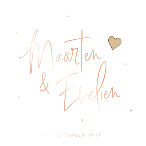 Trendy trouwkaart met echt houten hartje