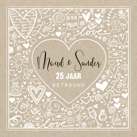 Jubileumkaart met tekeningen op kraft voor 25 jaar