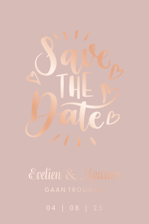 Oud roze save the date kaart met folie