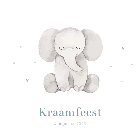Uitnodiging kraamfeest met olifant en ronde hoeken