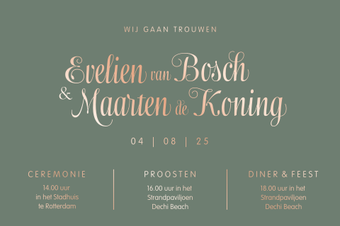 Klassieke groene trouwkaart met folie