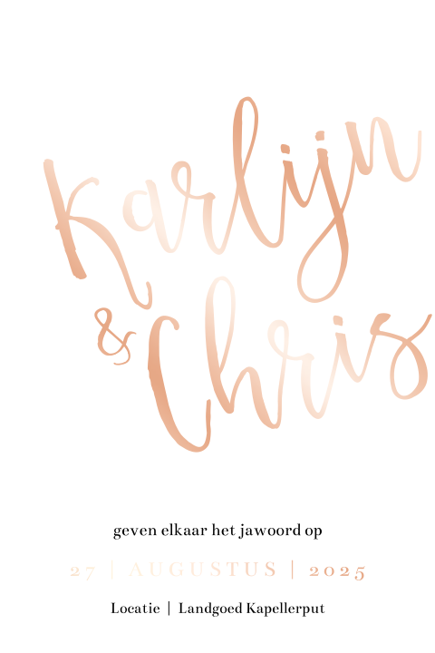 Trendy trouwkaart met de tekst in folie