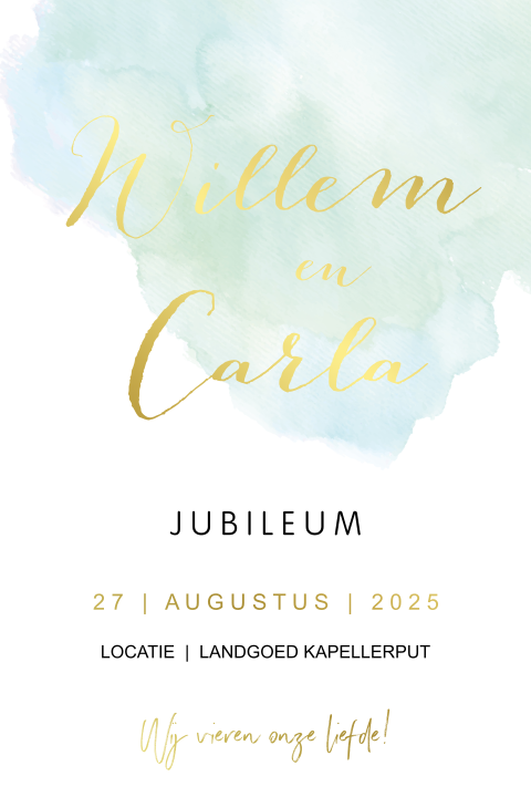 Jubileumkaart uitnodiging mint watercolor 50 jaar getrouwd goudfolie