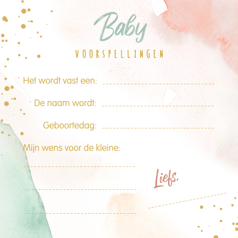 Voorspelling kaartje babyshower met kleurrijke watercolor