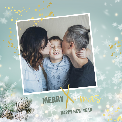 Stijlvolle kerstkaart met eigen foto en goudfolie