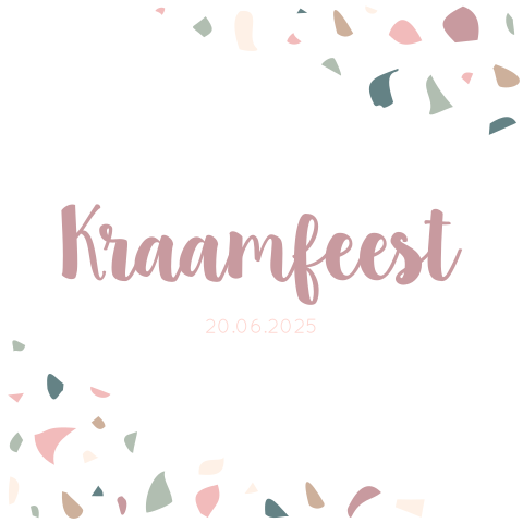 Uitnodiging kraamfeest voor een meisje met terrazzo steentjes print