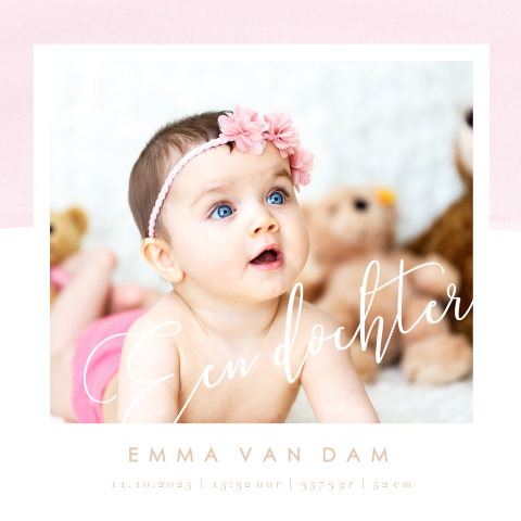 Lief geboortekaartje met roze aquarel voor een meisje