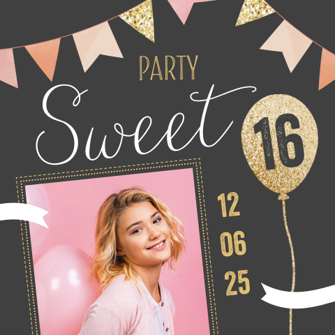 Uitnodiging voor verjaardag met eigen foto en slingers