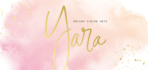 Hip geboortekaartje meisje roze watercolour en goudfolie spetters