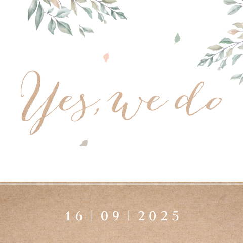 Trendy save the date kaart met kraft en watercolor blaadjes