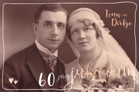 Jubileumkaart uitnodiging 60 jaar getrouwd met foto en folie