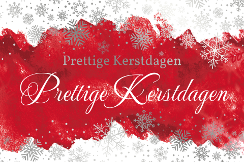 Kerstkaart met rode watercolor en zilverfolie