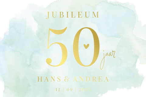 Jubileumkaart uitnodiging mint watercolor 50 jaar getrouwd goudfolie