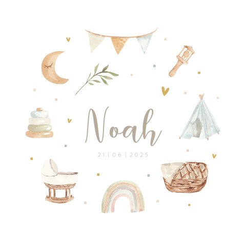 Schattig geboortekaartje met tekeningetjes voor een jongen