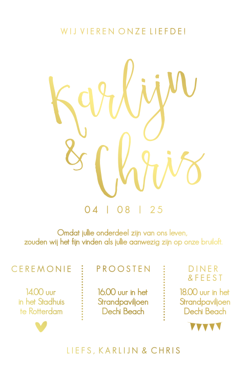 Trendy trouwkaart met goudfolie