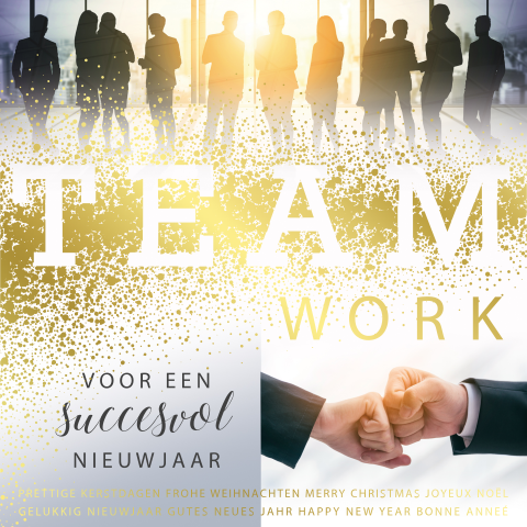 Teamwork kerstkaart met goudfolie