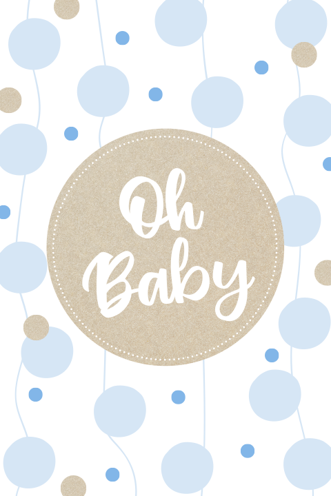 Uitnodiging babyshower met blauwe slingers en kraft look