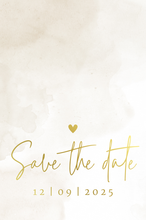Mooie save the date kaart met watercolor en goudfolie