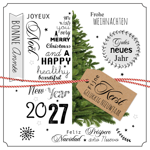 Trendy kerstkaart met halve kerstboom