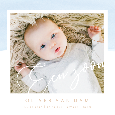 Lief geboortekaartje met blauw aquarel voor een jongen