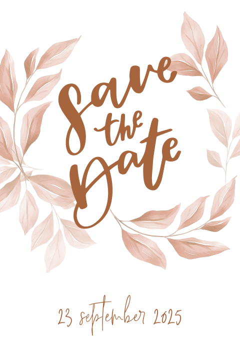 Trendy enkele save the date kaart met roze blaadjes