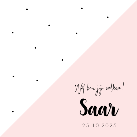 Geboortekaartje voor een meisje met roze diagonaal en stipjes