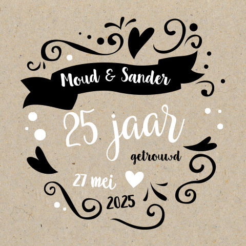 Jubileumkaart met kraft achtergrond voor 25 jaar
