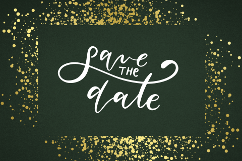 Enkel save the date kaartje met groen en goudfolie